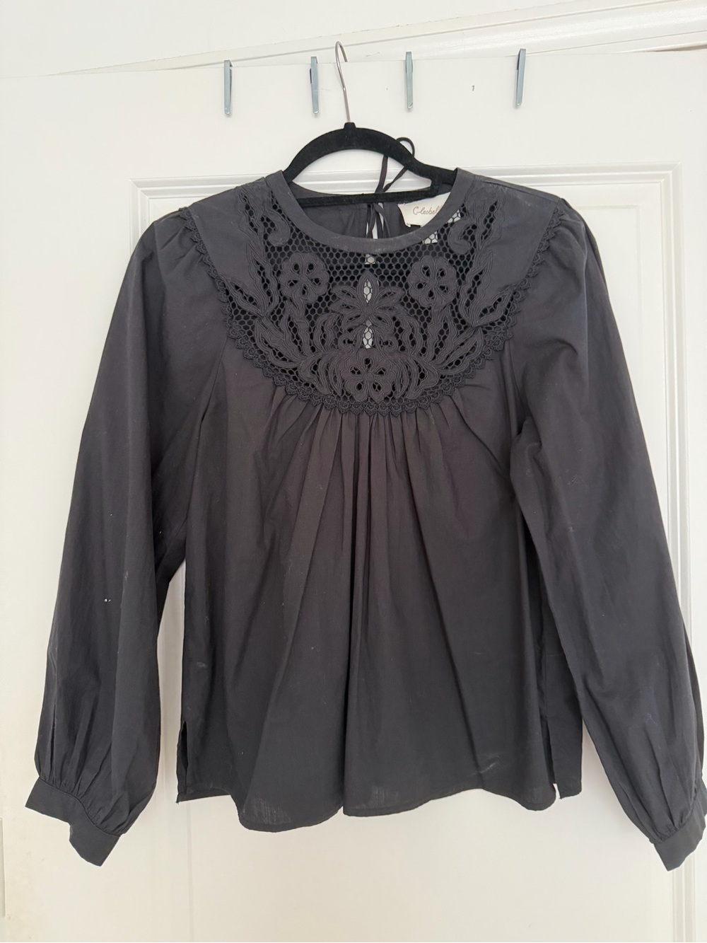 Cleobella Black Lace Yoke Long-Sleeve Blouse